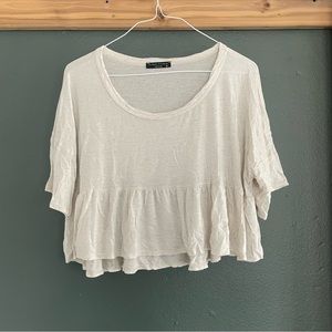 5/$30 Final Touch Sz L Women's Cream Scoop Neck Short Sleeve Cropped Blouse